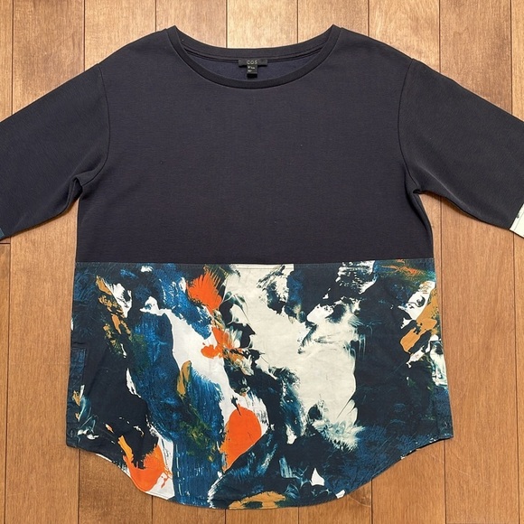 COS Mix fabric Abstract Navy Paint Pattern Pullover Woven/Knit oversized Top S - Picture 5 of 13